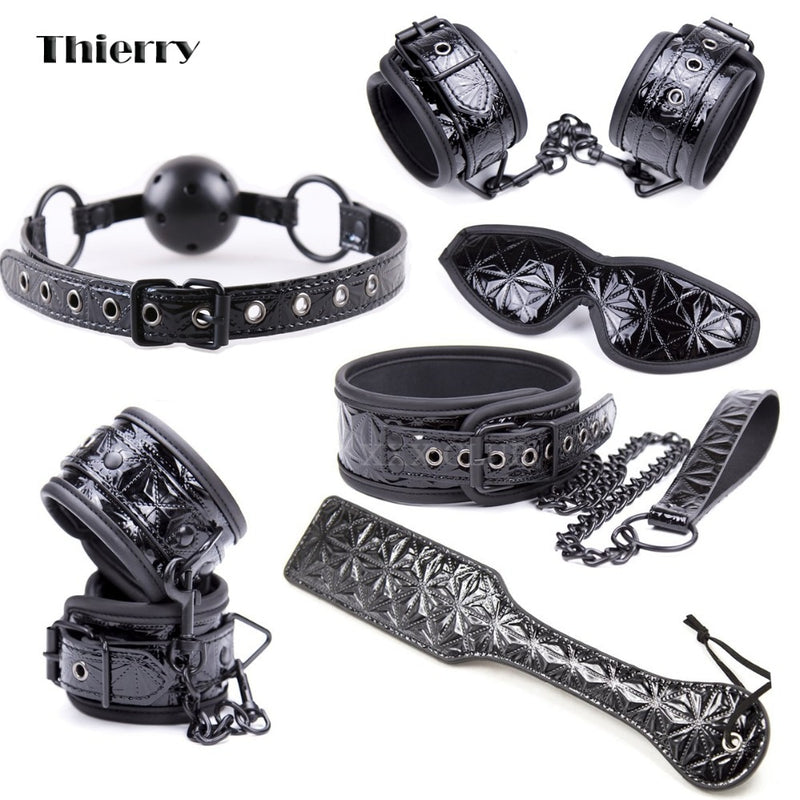 Black Tied Ultimate Bondage Kit,blindfold, ball gag, collar, wrist and ankle cuffs, paddle spanking sex toys - Real Silicone Sex Dolls